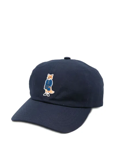 Maison Kitsuné Navy Blue Signature Embroidery Baseball Hat