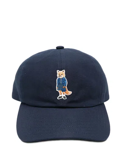 Maison Kitsuné Navy Blue Signature Embroidery Baseball Hat