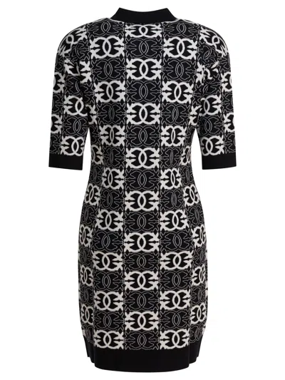 Pinko Love Birds Dress In Viscose Blend In Black