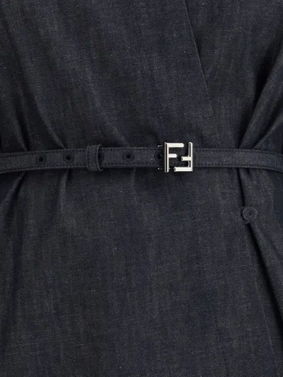 Fendi Belted Denim Shirt Mini Dress In Multi