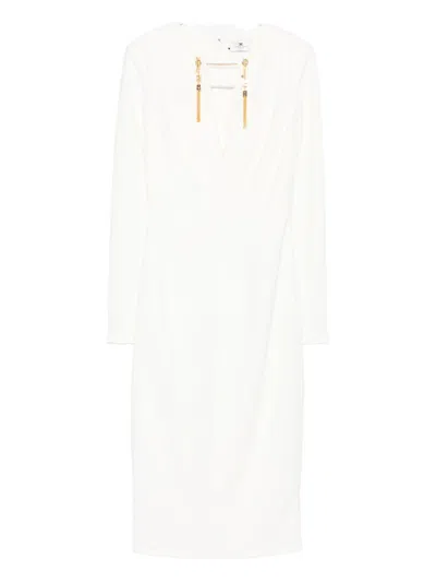 Elisabetta Franchi Fitted Mini Dress With Long Sleeves And Tassels In White