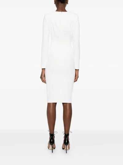 Elisabetta Franchi Fitted Mini Dress With Long Sleeves And Tassels In White