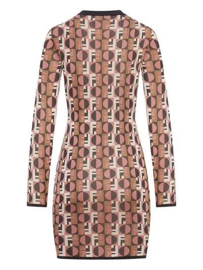 Fendi Pink Viscose Jacquard Dress In Brown