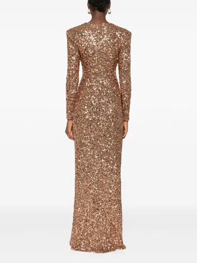 Elisabetta Franchi V-necked Long Dress In Gold