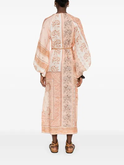 Zimmermann Multicolour Self-tie Dress In Brown