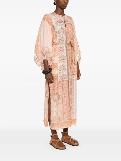 Zimmermann Multicolour Self-tie Dress In Brown