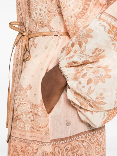 Zimmermann Multicolour Self-tie Dress In Brown