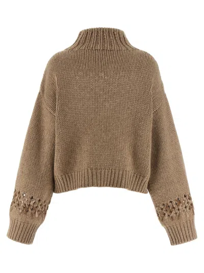 Brunello Cucinelli Drop Sequin Sweater Sweaters And Cardigans Beige In Brown
