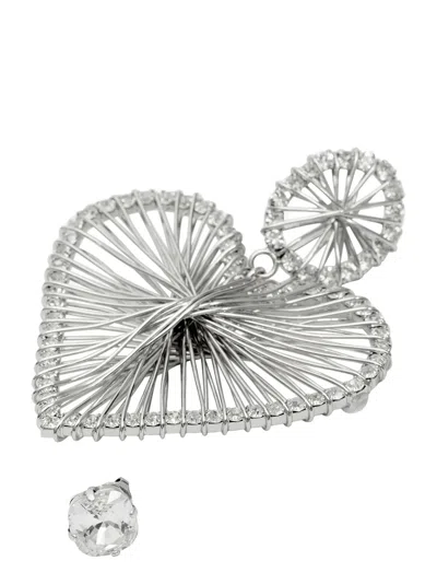 Isabel Marant Heart Shaped Wire Design Crystal Earrings In Metallic