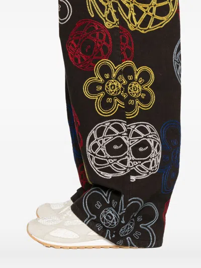Kenzo Futura Embroidered Cotton Trousers In Multi