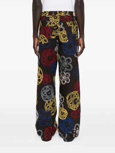 Kenzo Futura Embroidered Cotton Trousers In Multi