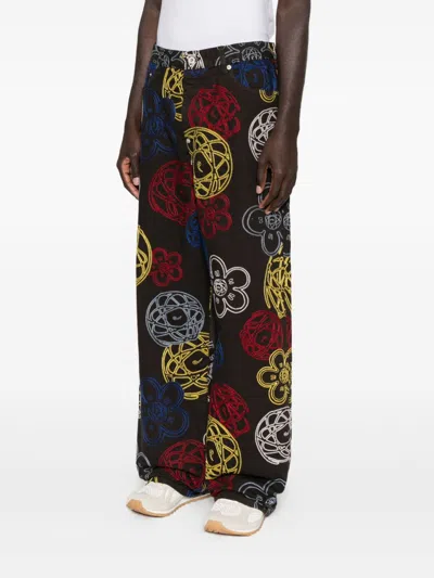 Kenzo Futura Embroidered Cotton Trousers In Multi