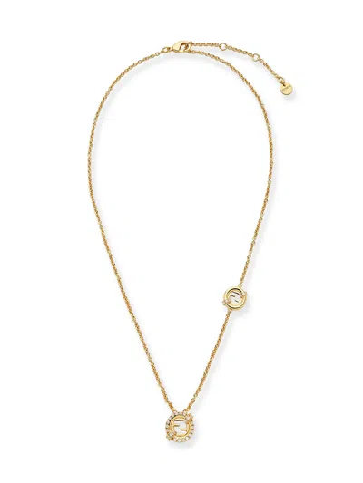 Fendi Women Everround Metal Necklace With Rhinestones In Brown