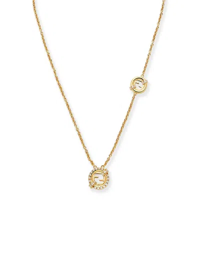 Fendi Women Everround Metal Necklace With Rhinestones In Brown