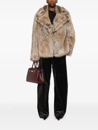 Thelaurent Faux-fur Notched-collar Jacket In Brown