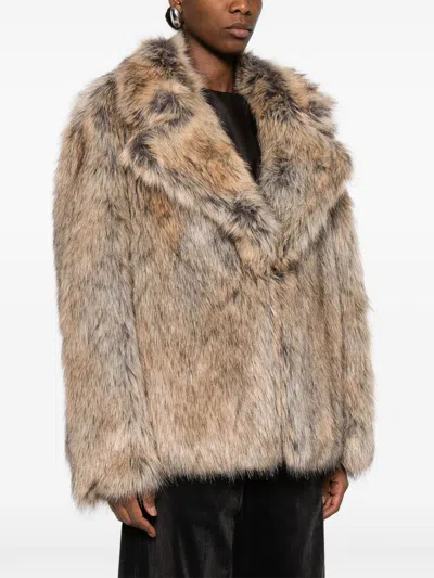 Thelaurent Faux-fur Notched-collar Jacket In Brown