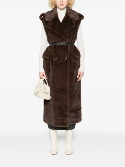 P.a.r.o.s.h Parosh Faux Fur Long Vest In Brown