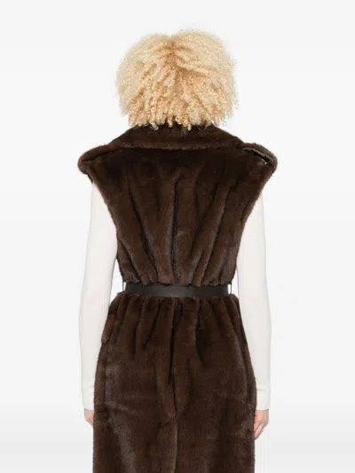 P.a.r.o.s.h Parosh Faux Fur Long Vest In Brown