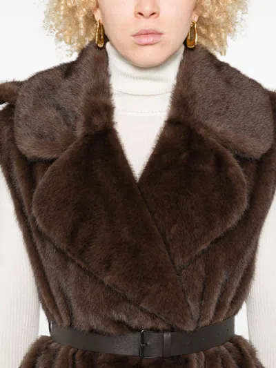P.a.r.o.s.h Parosh Faux Fur Long Vest In Brown