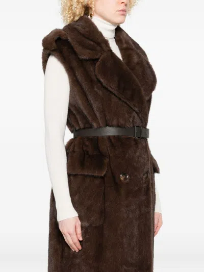 P.a.r.o.s.h Parosh Faux Fur Long Vest In Brown