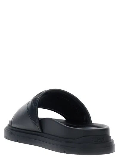 Fendi Men Slide Diagonal In Jacquard Ff In Black