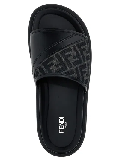 Fendi Men Slide Diagonal In Jacquard Ff In Black
