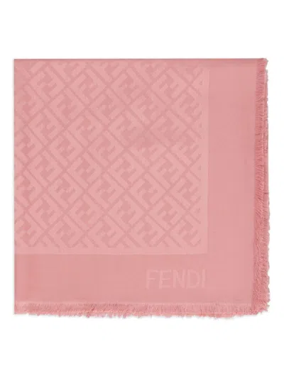 Fendi Logo-pattern Frayed-edge Shawl In Pink