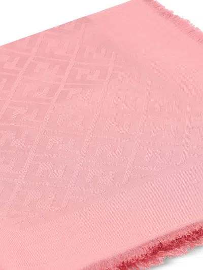 Fendi Logo-pattern Frayed-edge Shawl In Pink