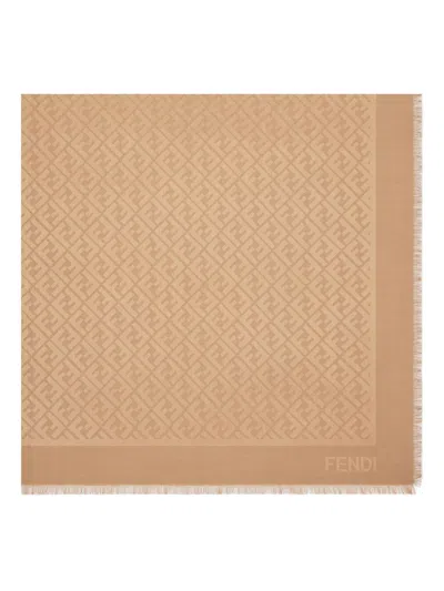 Fendi Women Ff Silk And Wool Scarf In Gold