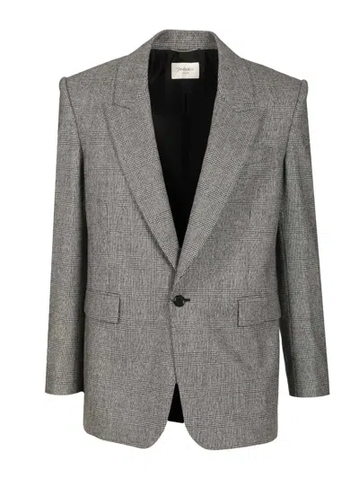 Saint Laurent Flannel Jacket Jackets Grey In Gray