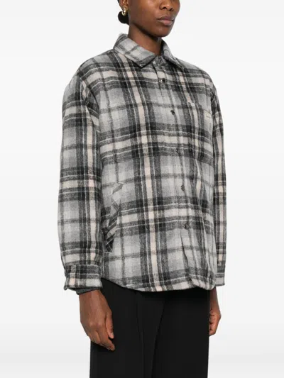 Dunst Gray Quilted Check Flannel Overshirt In Gray