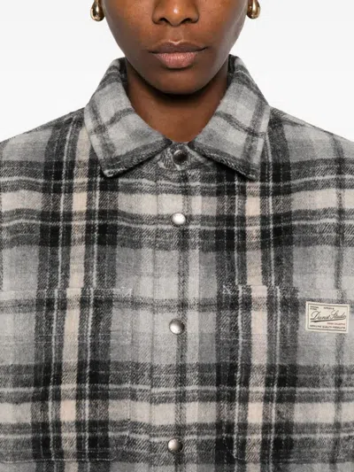 Dunst Gray Quilted Check Flannel Overshirt In Gray