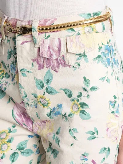 Chloé Flare Denim Jeans With All-over Flowers Print In Multi