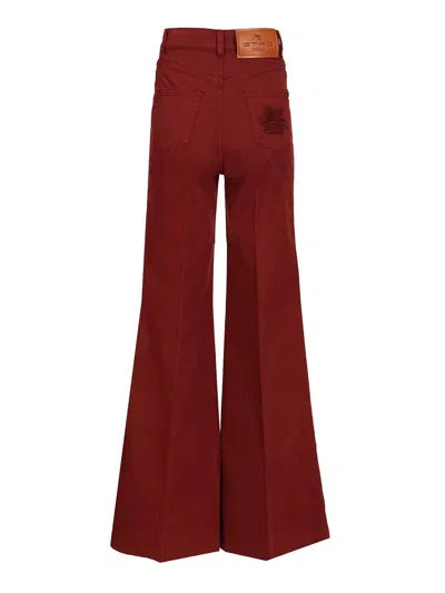 Etro Button-down Wide-leg Jeans In Burgundy
