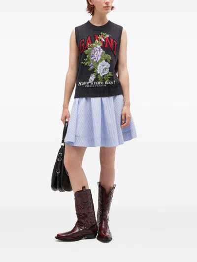 Ganni Flowers Grey Vest In Black