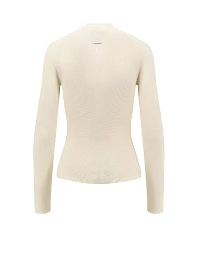 Hugo Boss Boss Foliora Virgin Wool Rib Funnel Neck Sweater In White