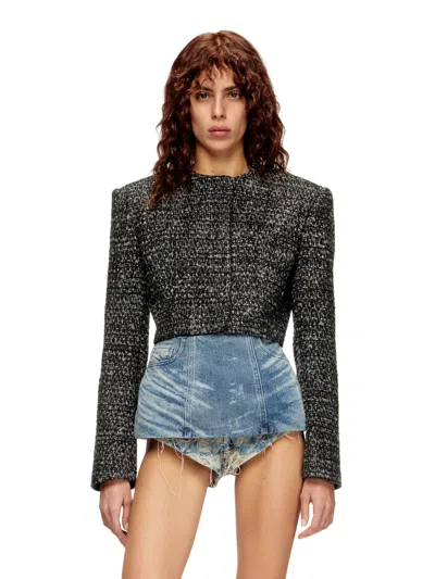 Diesel Cropped Tweed Jacket Long Sleeves In Black