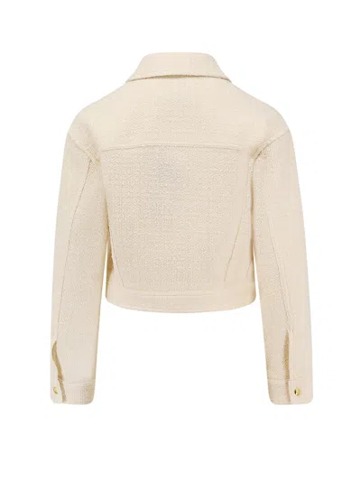 Pinko Textured Tweed Jacket With Golden Buttons In Neutral