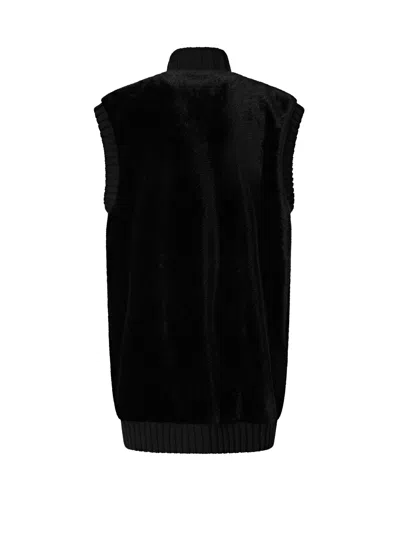 Pinko Genovese Black Sleeveless Vest With High Neck And Ribbed Details In Ecofur Woman In Black