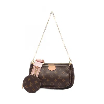 Pre-owned Louis Vuitton Brown Pink Rose Clair Pvc Coated Canvas Leather Pochette Shoulder Bag ()