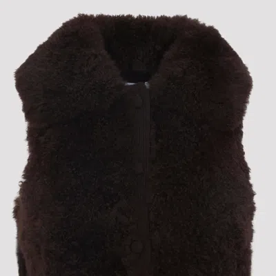 Yves Salomon Textured Lamb Hair Wool Vest With High Collar In Brown
