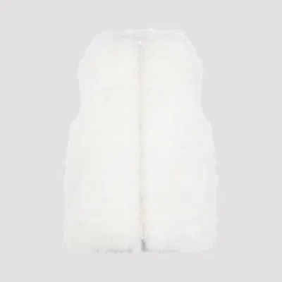 Yves Salomon Plush Lamb Fur Vest With High Collar And Down Insulation In White