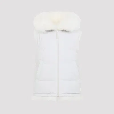 Yves Salomon Plush Lamb Fur Vest With High Collar And Down Insulation In White