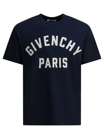 Givenchy Navy Short-sleeved T-shirt With Logo In Black