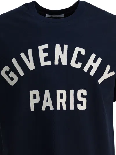 Givenchy Navy Short-sleeved T-shirt With Logo In Black