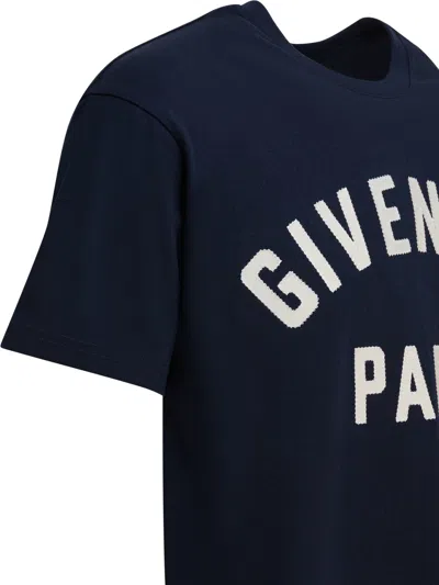 Givenchy Navy Short-sleeved T-shirt With Logo In Black