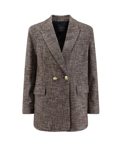 Pinko Textured Tweed Blazer Notched Lapels In Brown