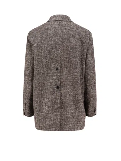 Pinko Textured Tweed Blazer Notched Lapels In Brown
