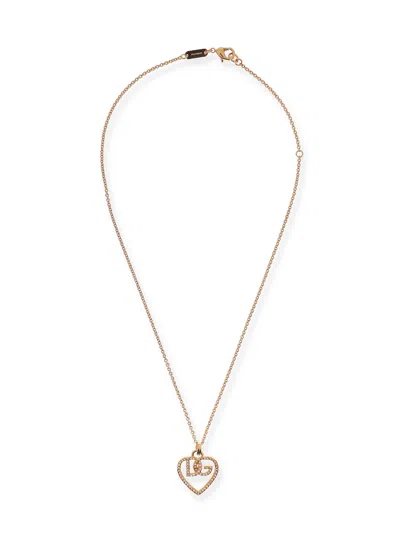 Dolce & Gabbana Heart And Logo Rhinestones Pendant Necklace Accessories In Gold