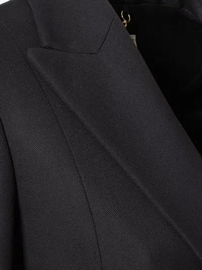 Fendi Women Black Flared Double-breasted Coat With Peak Revers In Wool Woman In Black